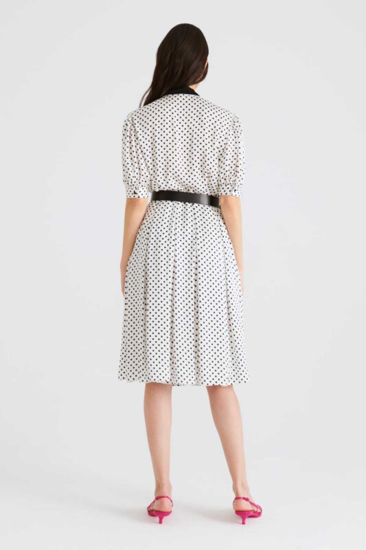 Fularlı Puantiyeli Midi Boy Elbise Standart Renk - 2