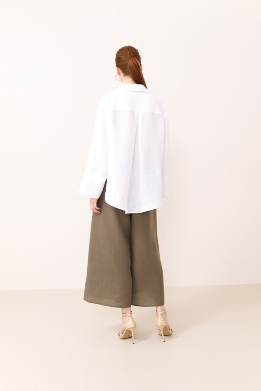 Geniş Kesim Keten Gömlek Beyaz - 2