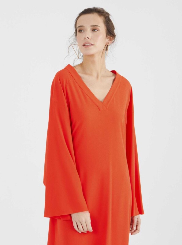 Geniş Kollu Elbise Nar Çiçeği - 4