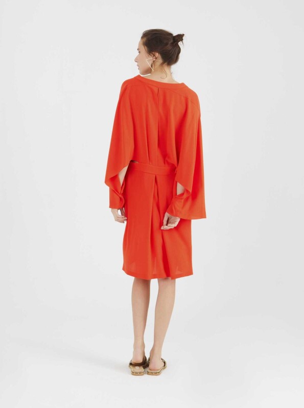 Geniş Kollu Elbise Nar Çiçeği - 2