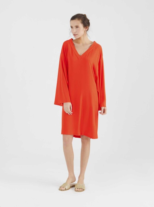 Geniş Kollu Elbise Nar Çiçeği - 1