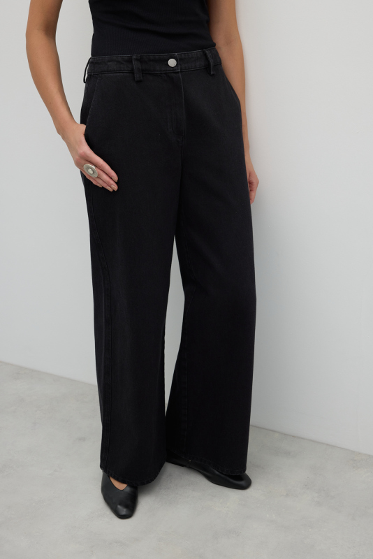 Geniş Paça Denim Pantolon Siyah - 3