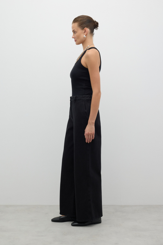 Geniş Paça Denim Pantolon Siyah - 4