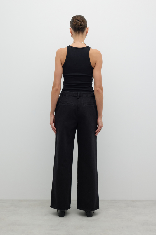 Geniş Paça Denim Pantolon Siyah - 2