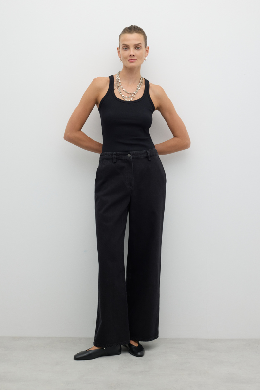 Geniş Paça Denim Pantolon Siyah - 5
