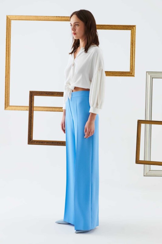 Geniş Paça Kadın Pantolon Mavi - 3