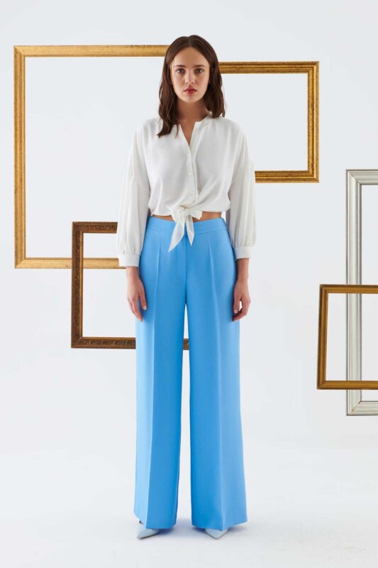 Geniş Paça Kadın Pantolon Mavi - 1