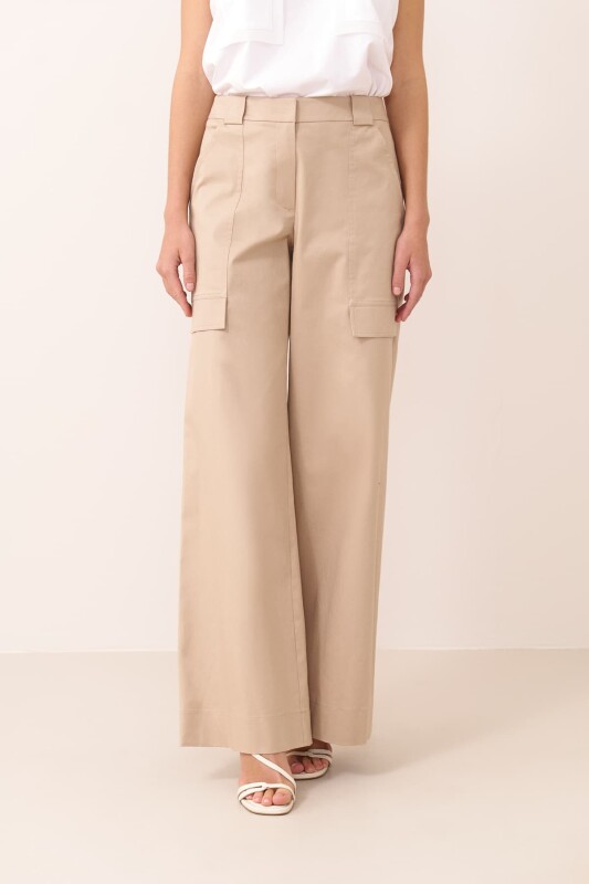 Geniş Paça Kargo Pantolon Bej - 3