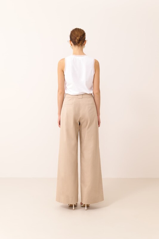 Geniş Paça Kargo Pantolon Bej - 2