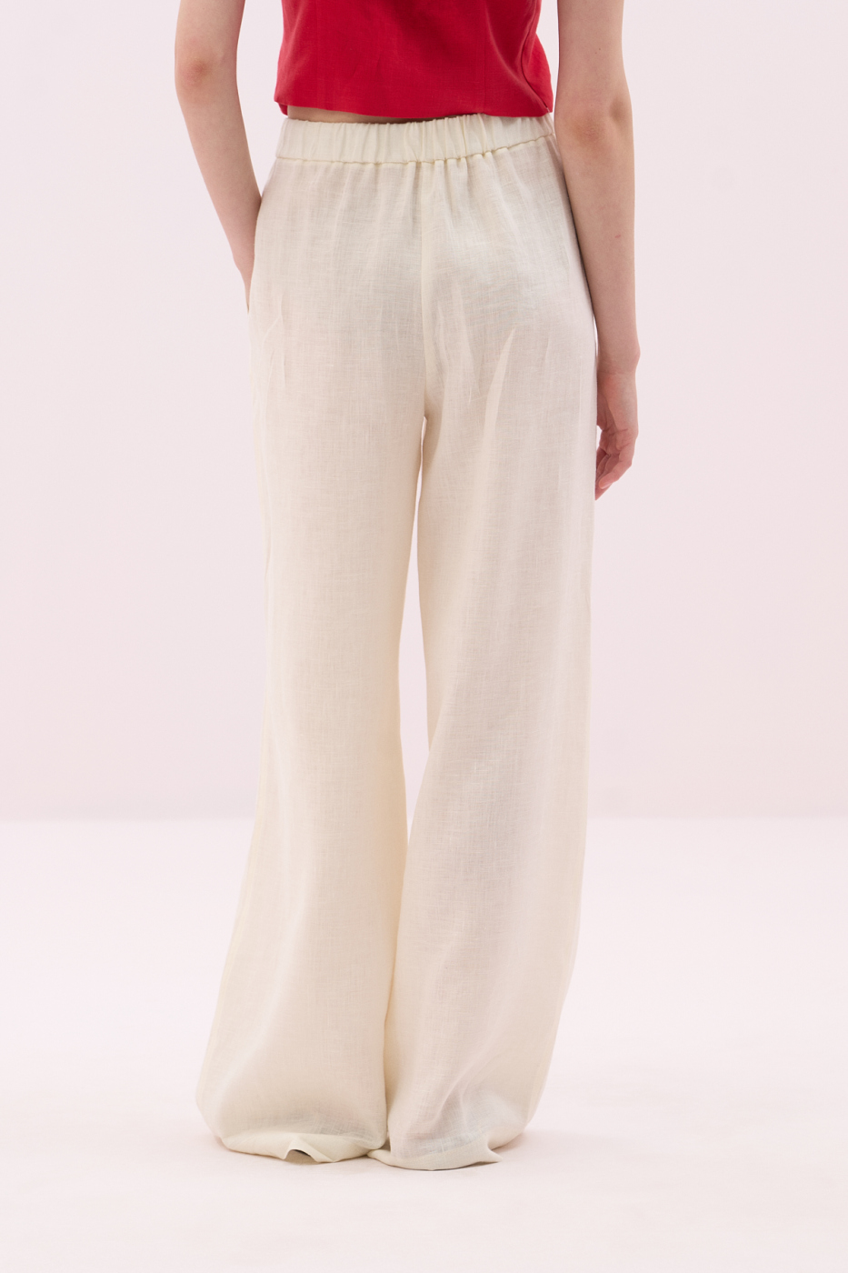 Geniş Paça Keten Pantolon Bej - 4
