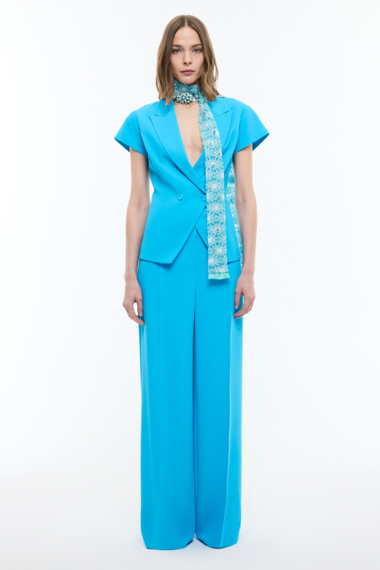 Geniş Paça Krep Pantolon Mavi - Roman