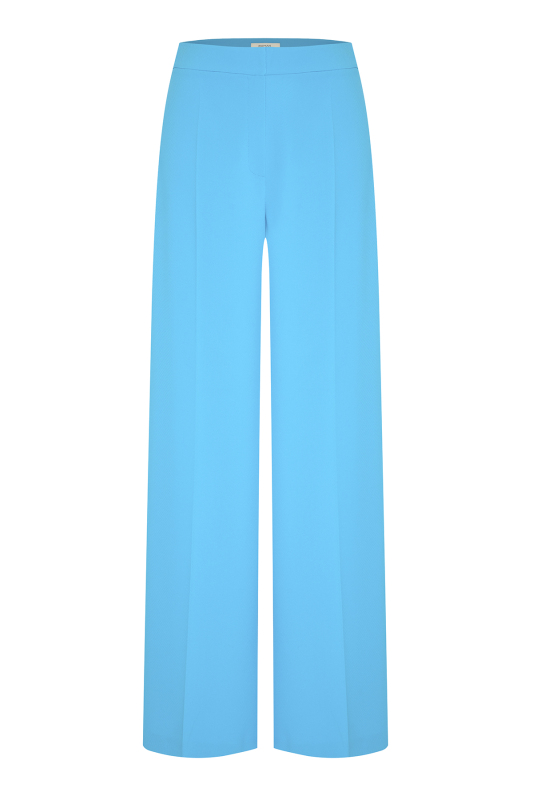 Geniş Paça Krep Pantolon Mavi - 4