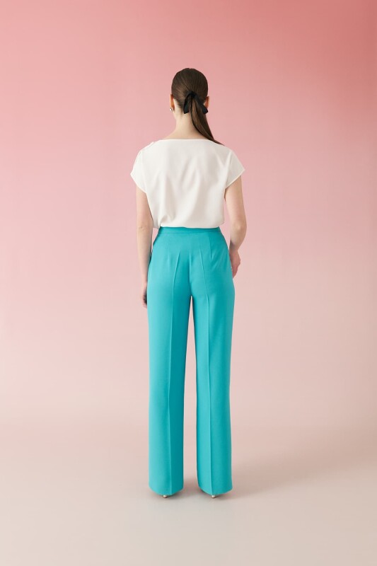 Geniş Paça Krep Pantolon Turkuaz - 2
