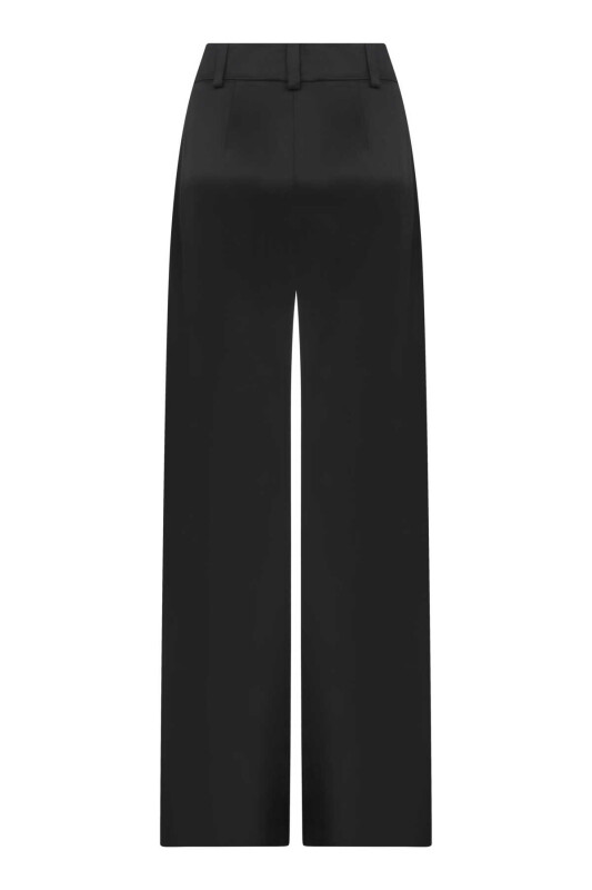  Geniş Paça Saten Kadın Pantolon Siyah - 4
