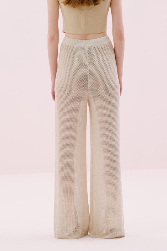 Geniş Paça Triko Pantolon Naturel - 2