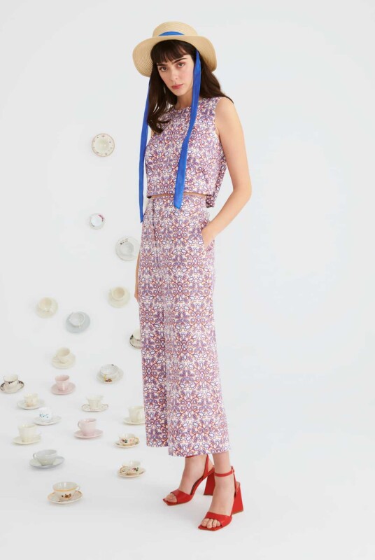 Geniş Paçalı Desenli Kadın Pantolon Standart Renk - 1