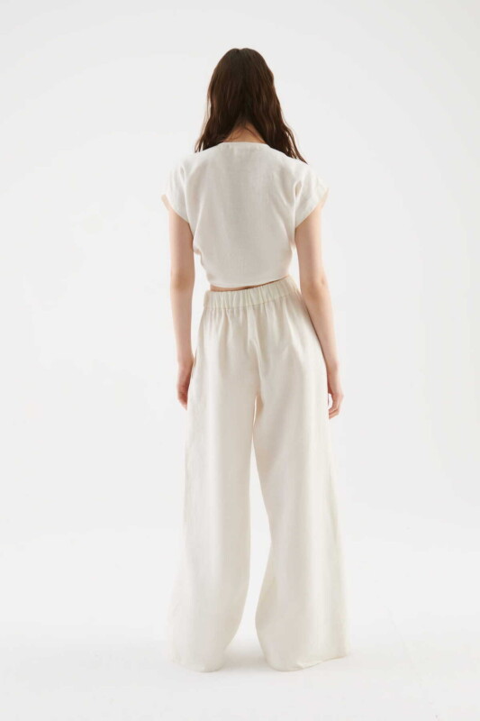 Geniş Paçalı Kadın Pantolon Kemik - 2