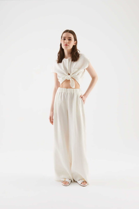 Geniş Paçalı Kadın Pantolon Kemik - 1