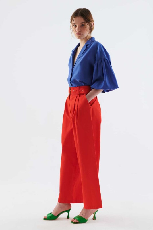 Geniş Paçalı Kadın Pantolon Nar Çiçeği - 3