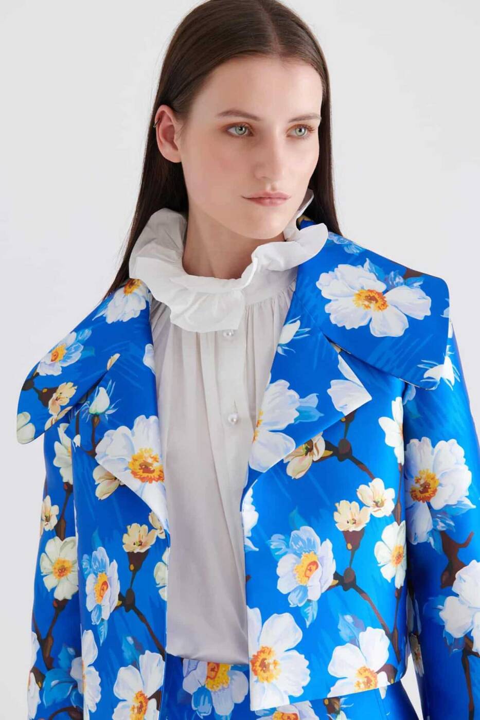  Geniş Yakalı Çiçekli Kadın Ceket Standart Renk - 3