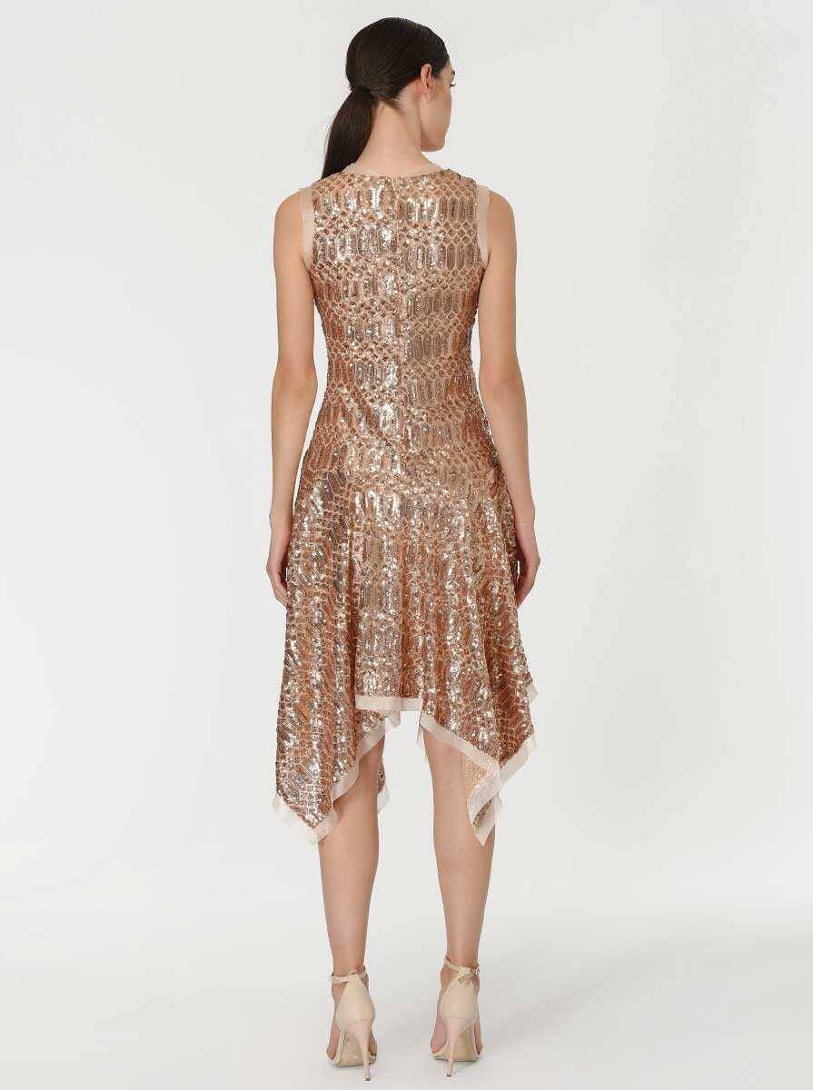 Gold İşlemeli Gece Elbisesi Bronz - 2