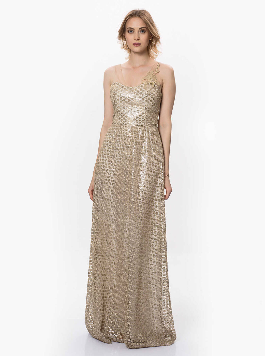 Gold İşlemeli Uzun Elbise Gold - 1