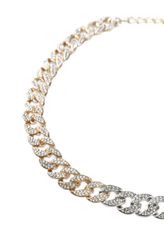  Gold Ve Gümüş Kalın Zincir Kadın Kolye Standart Renk - 2