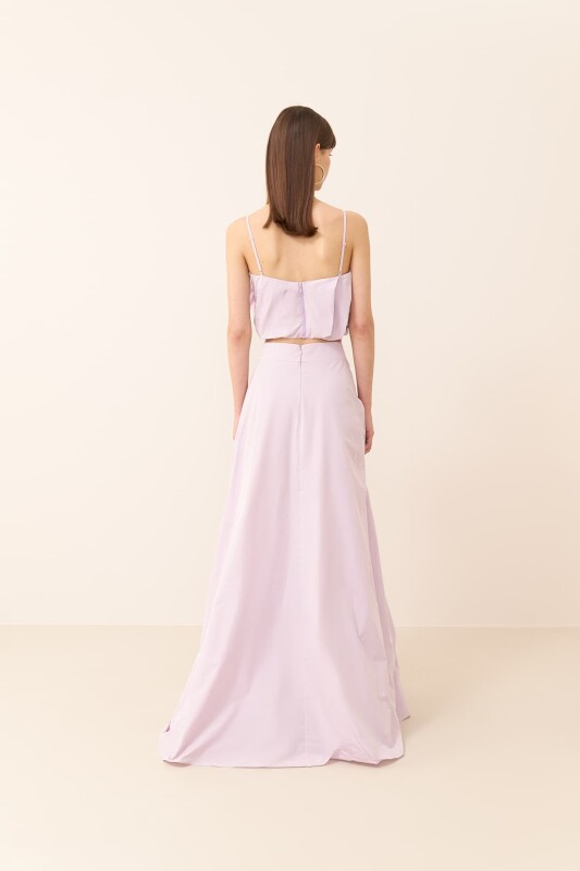 Gül Detaylı Derin Yırtmaçlı Tafta Etek Lila - 4