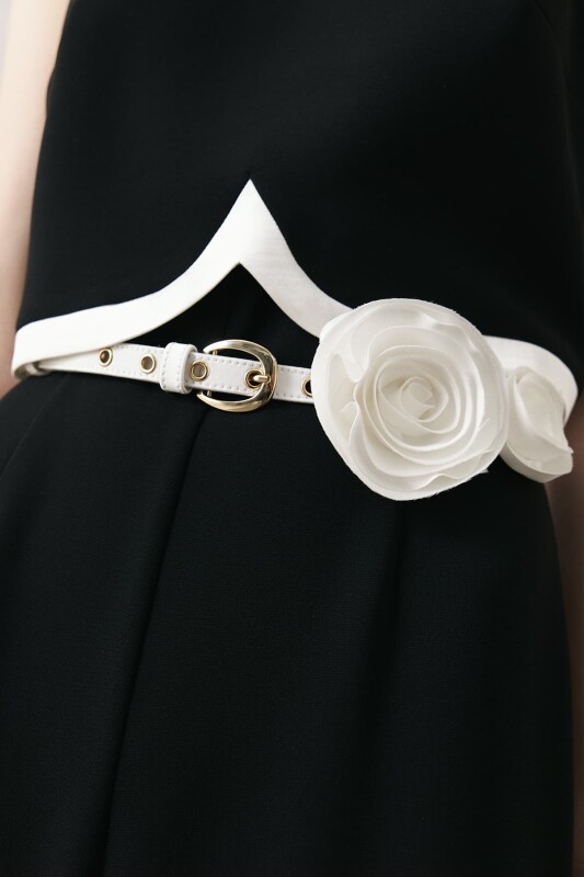 Gül Detaylı Kemer Beyaz - 1