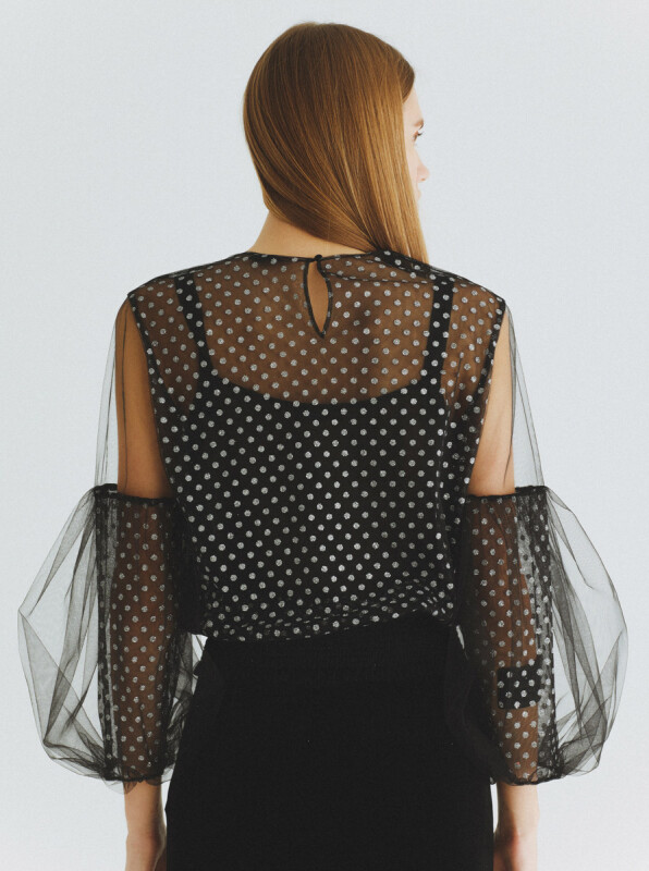  Gümüş Puantiyeli Bluz Siyah-Gümüş - 5