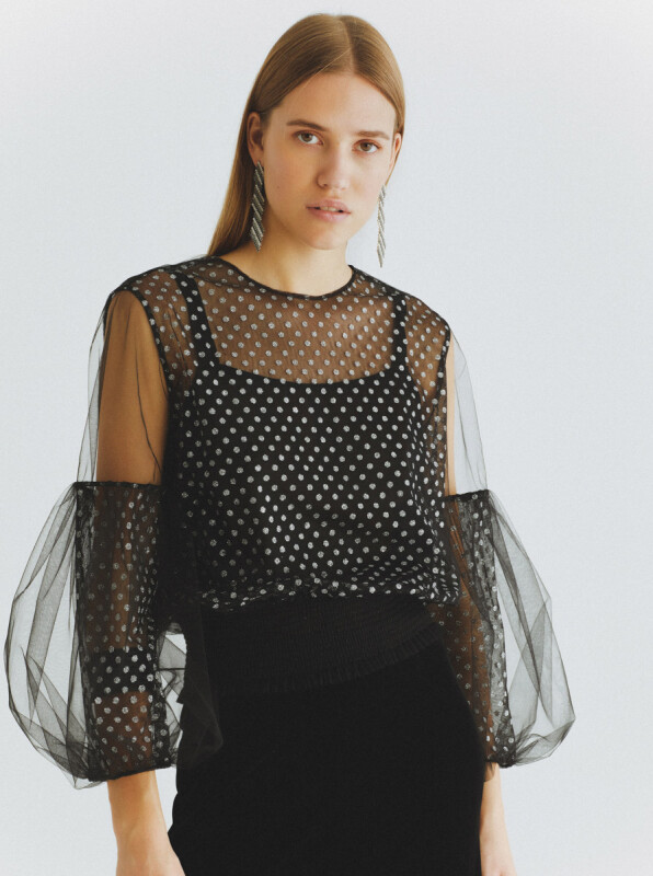  Gümüş Puantiyeli Bluz Siyah-Gümüş - 4