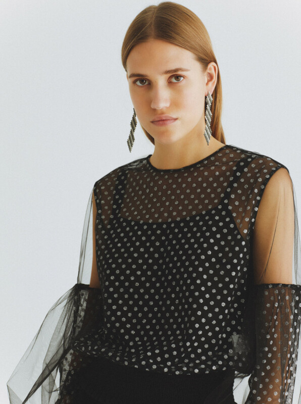  Gümüş Puantiyeli Bluz Siyah-Gümüş - 3