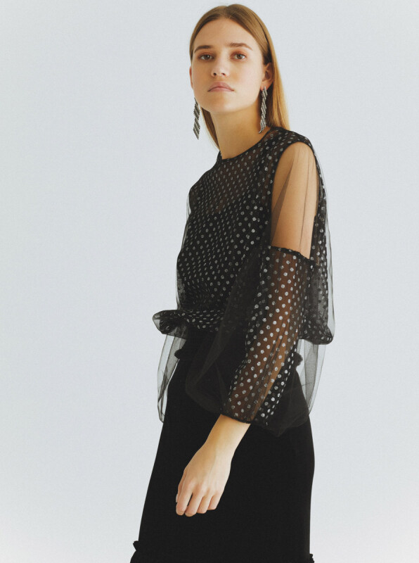  Gümüş Puantiyeli Bluz Siyah-Gümüş - 2