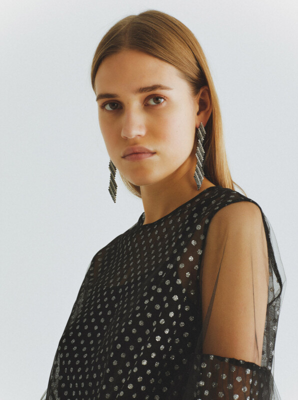  Gümüş Puantiyeli Bluz Siyah-Gümüş - 1