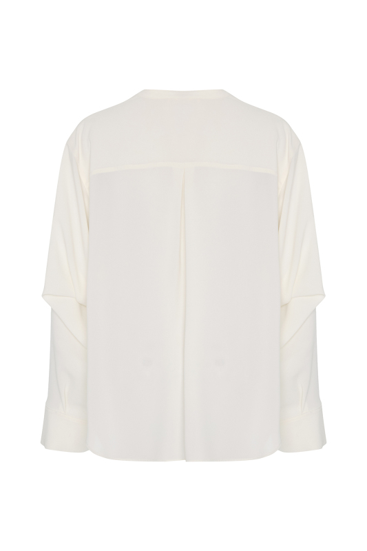 Hakim Yaka Geniş Kesim Gömlek Ekru - 6