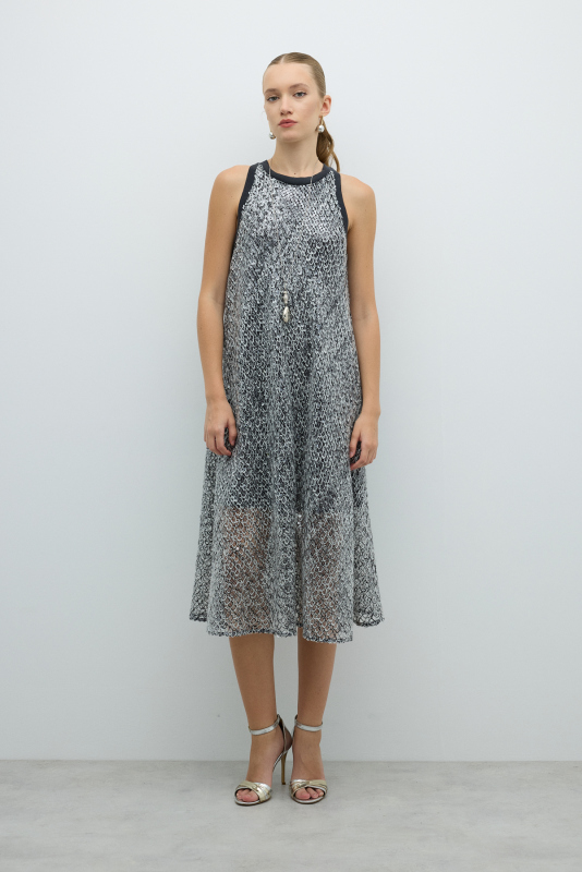 Halter Yaka Midi Boy Elbise Standart Renk - 1