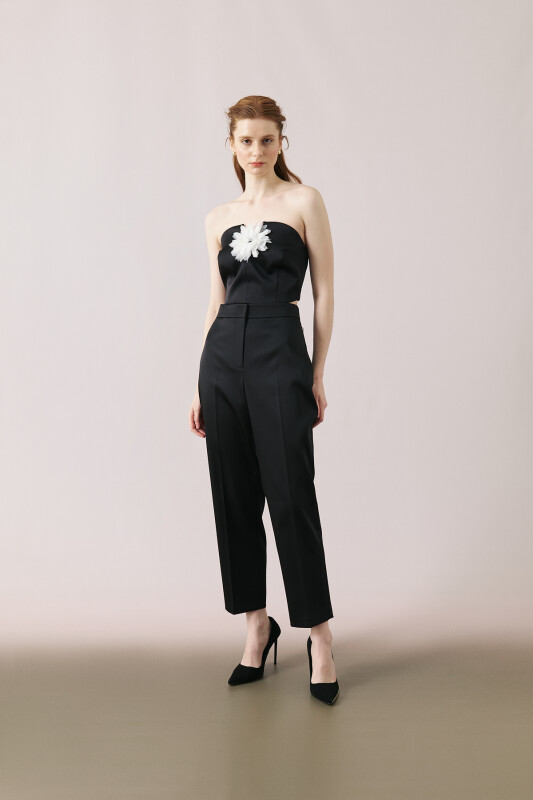 Havuç Saten Pantolon Siyah - Roman