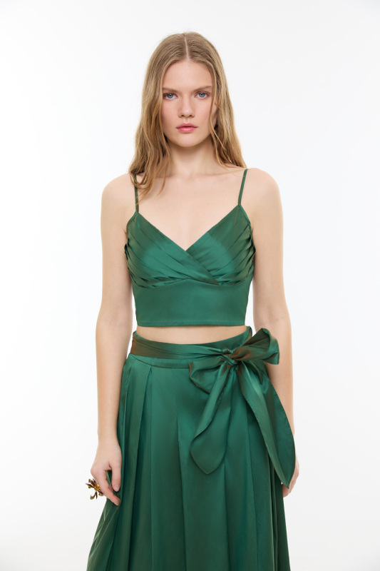 İnce Askılı Drapeli Büstiyer Yeşil - Roman