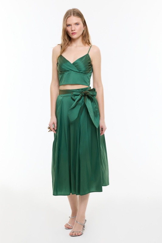 İnce Askılı Drapeli Büstiyer Yeşil - 4