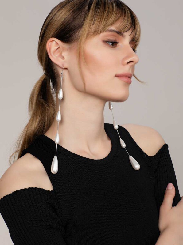 İnci Detaylı Uzun Küpe Standart Renk - 1