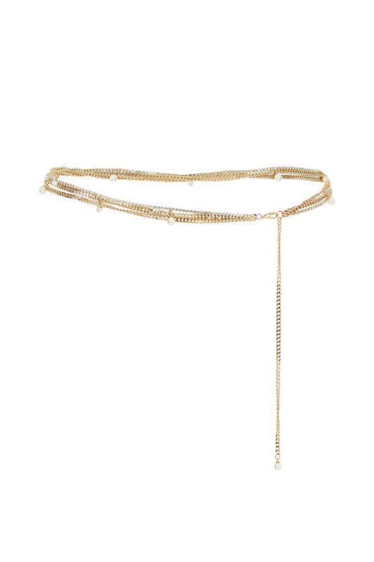  İnci Detaylı Zincir Kadın Kemer Gold - 4