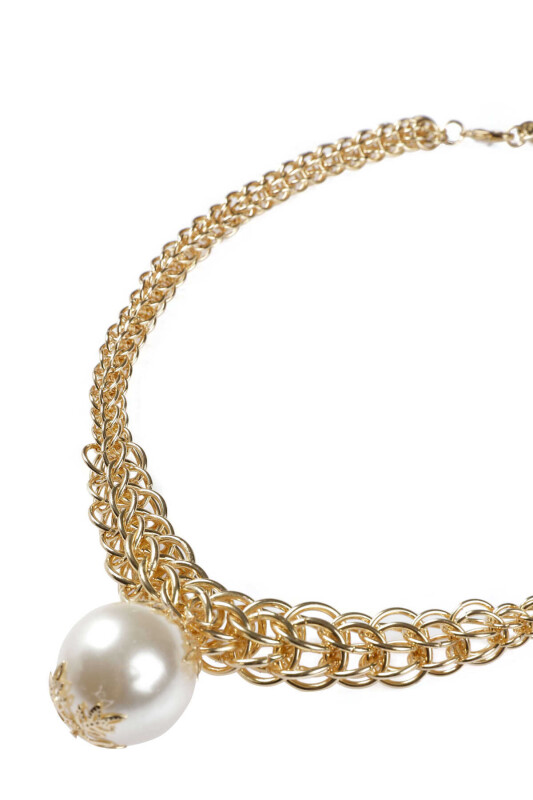  İnci Detaylı Zincir Kadın Kolye Gold - 1