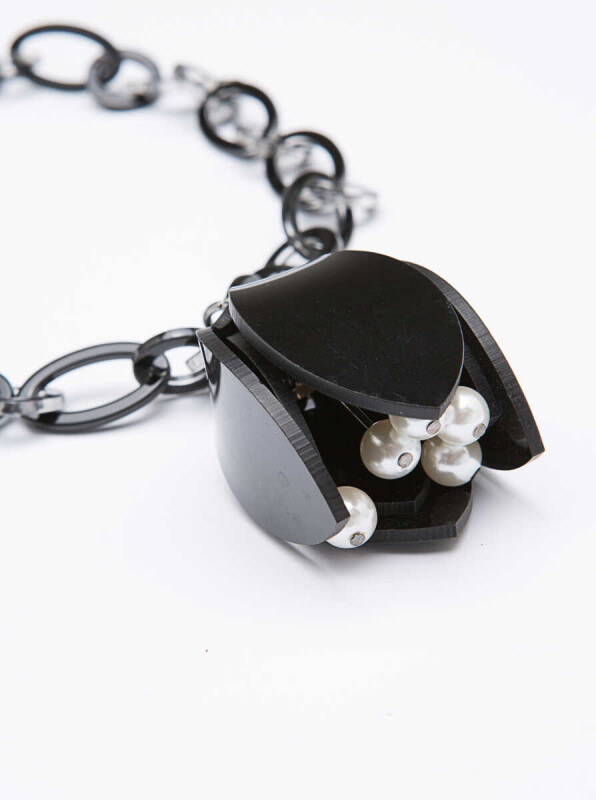 İnci Detaylı Zincirli Kolye Siyah - 2