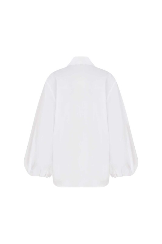 İnci Düğmeli Geniş Kesim Kadın Gömlek Beyaz - 5