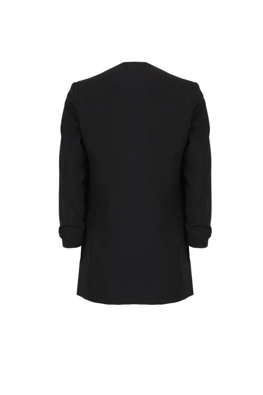 Kruvaze Yakasız Ceket Siyah - 2