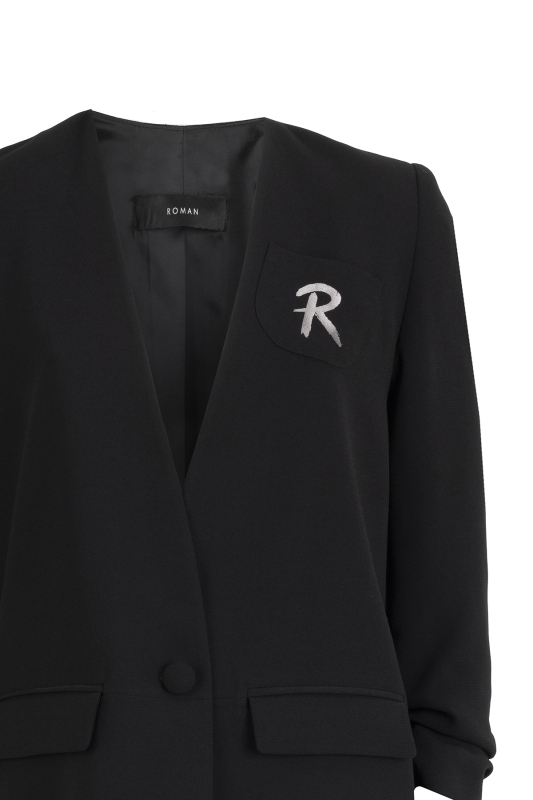 Kruvaze Yakasız Ceket Siyah - 3