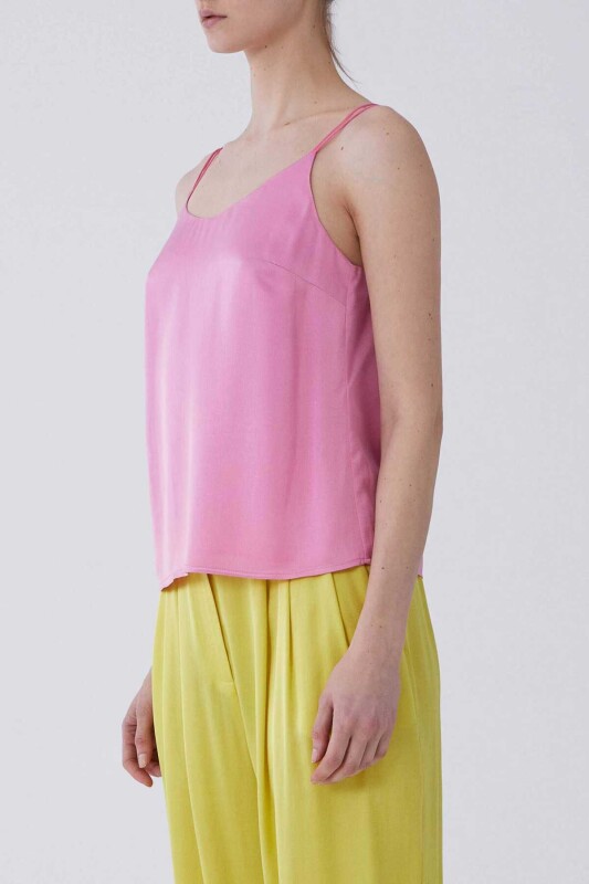 İp Askılı Saten Bluz Pembe - 3