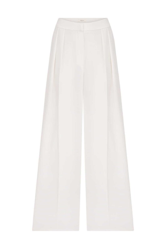  İpek Krep Palazzo Kadın Pantolon Ekru - 4