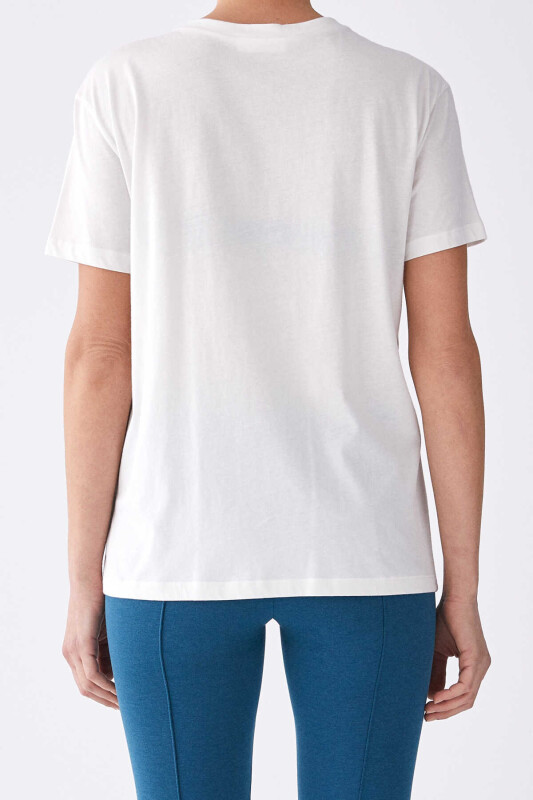İşleme Desenli T-Shirt Ekru - 2