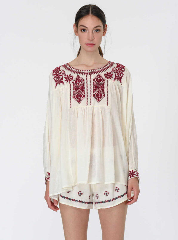 İşlemeli Bluz Standart Renk - 1